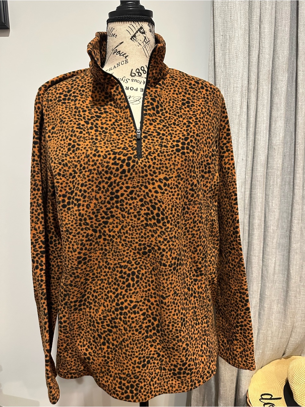 Lands' End Leopard-Print Half-Zip in Rust & Black